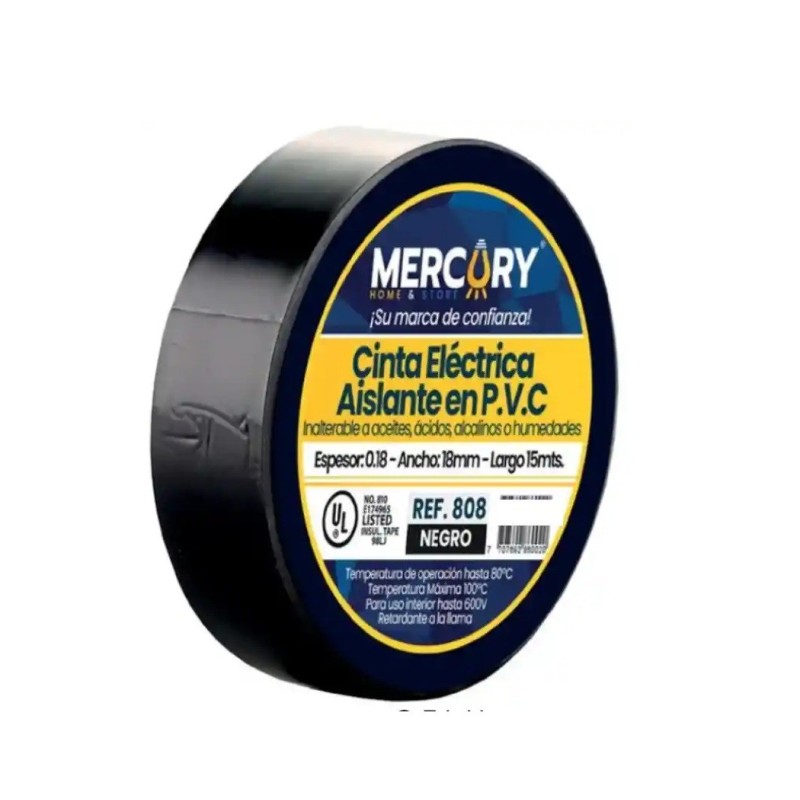 Cinta Eléctrica Aislante Mercury Negra 5m